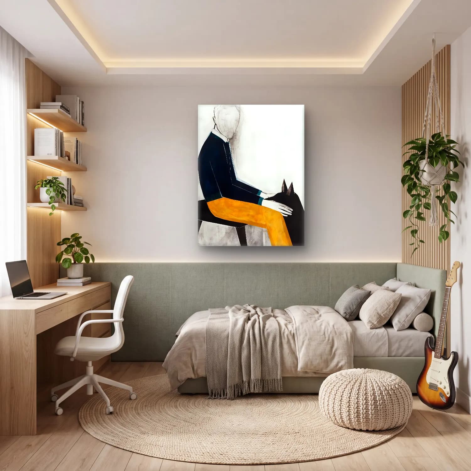 Modern Soyut Köpek – Siyah Beyaz Tonlar cam tablo — genç odasında