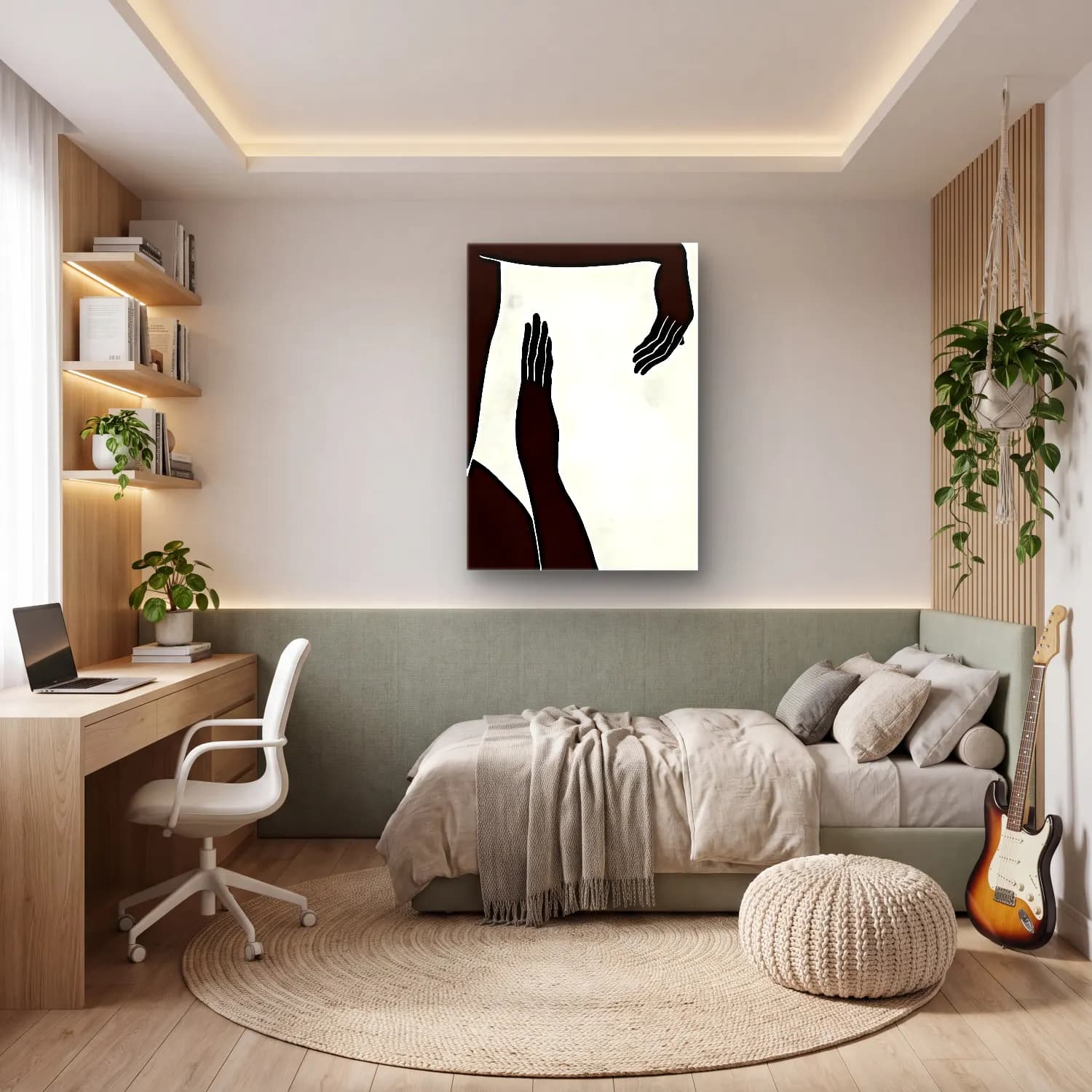 Siyah Beyaz Eller No. 5 cam tablo — genç odasında