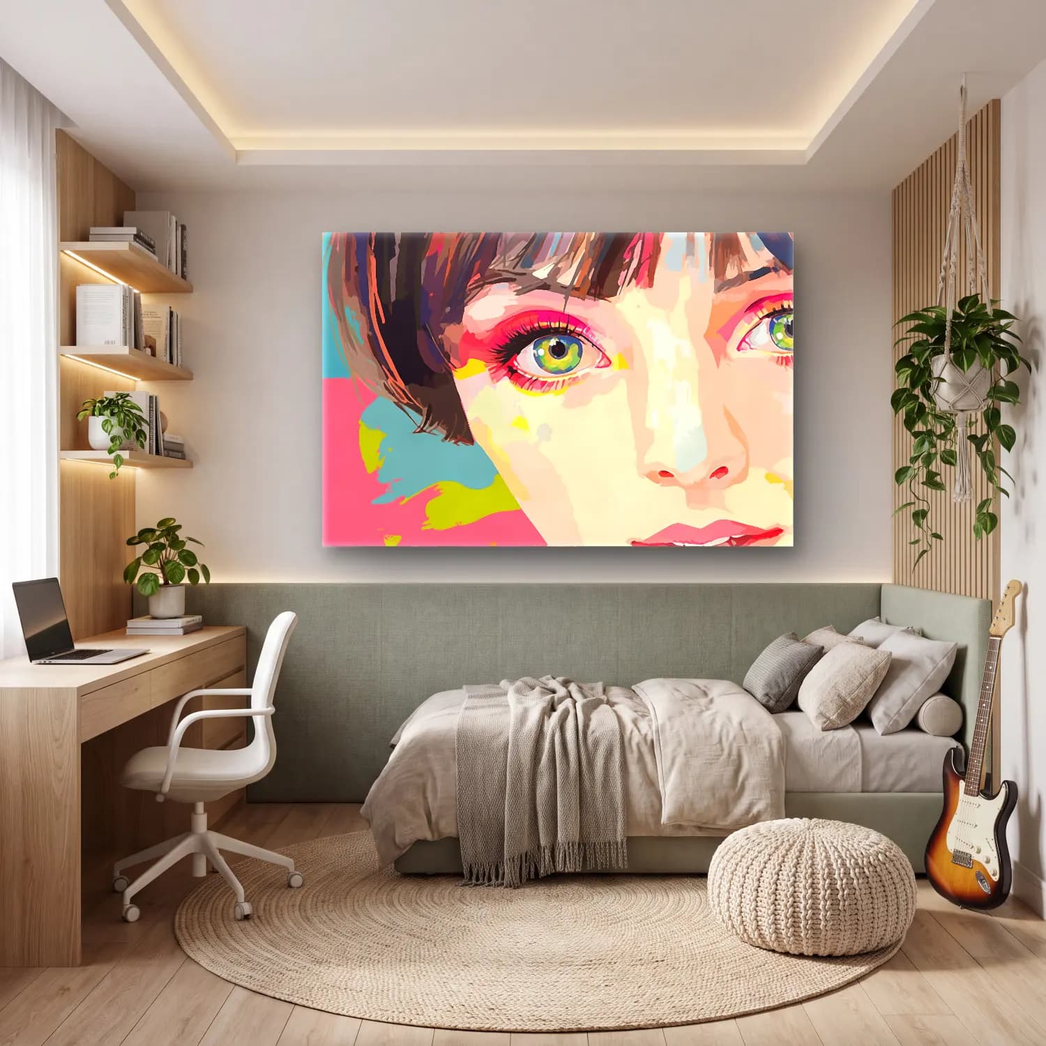 Pop Art Kız Çocuğu Portresi cam tablo — genç odasında