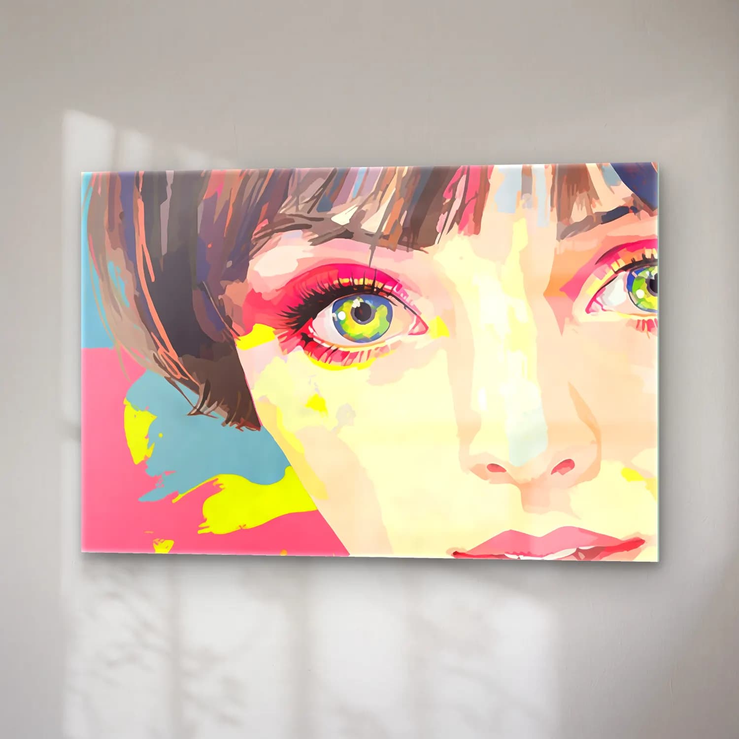 Pop Art Kız Çocuğu Portresi cam tablo — sağ açıdan görünüm