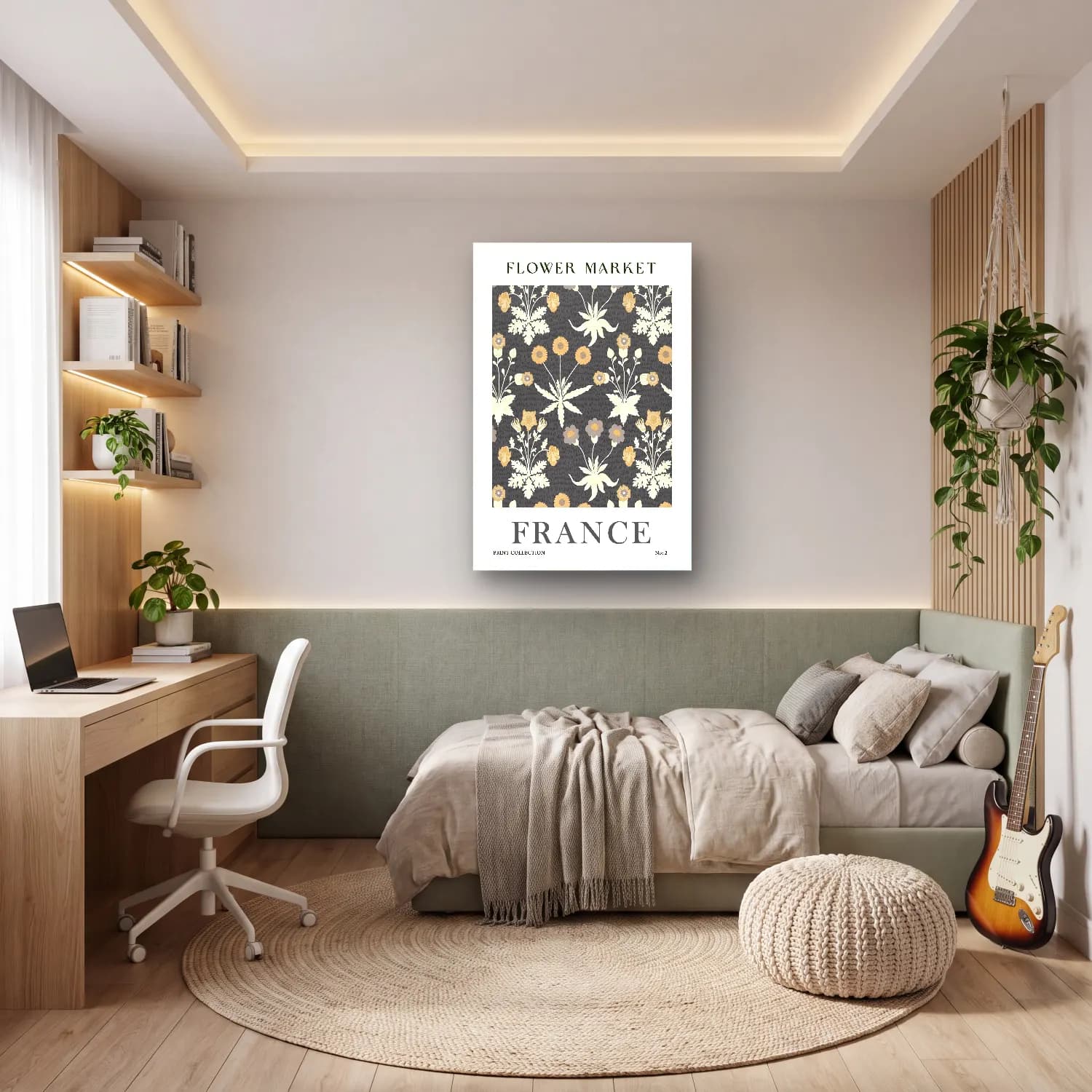 Boho Çiçek Deseni No. 130 cam tablo — genç odasında