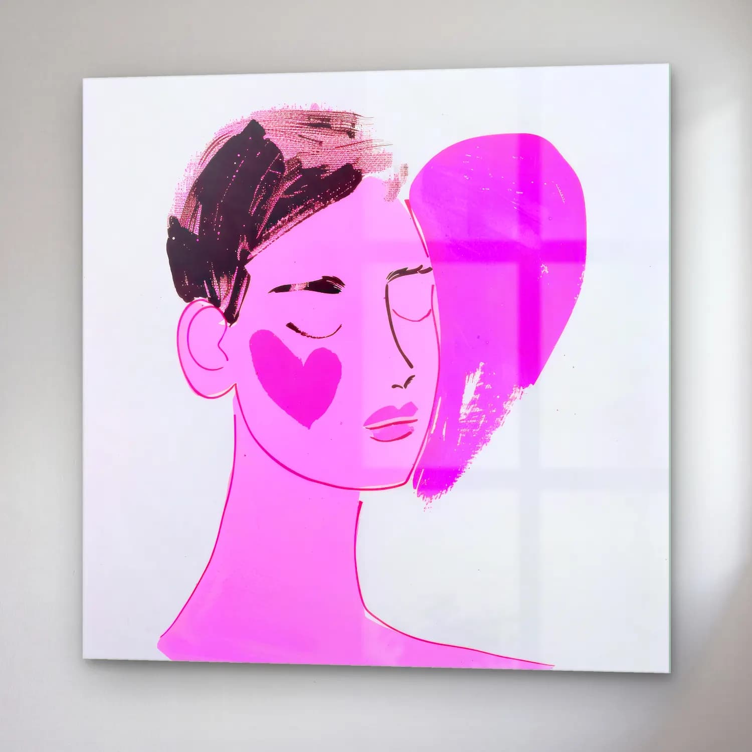 Pop Art Kadın Portresi – Pembe Tonlar cam tablo — sağ açıdan görünüm