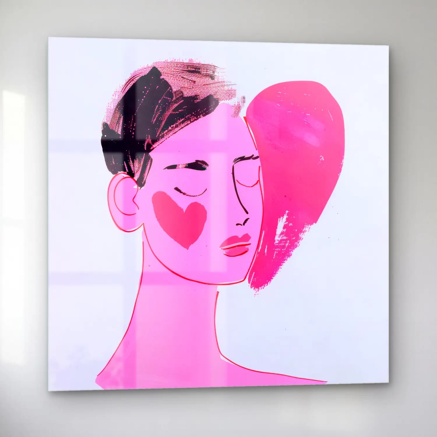 Pop Art Kadın Portresi – Pembe Tonlar cam tablo — sol açıdan görünüm