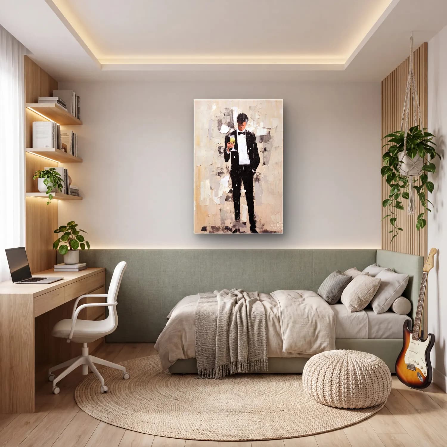 Modern Soyut Kadeh Şarap – Bej Tonlar cam tablo — genç odasında