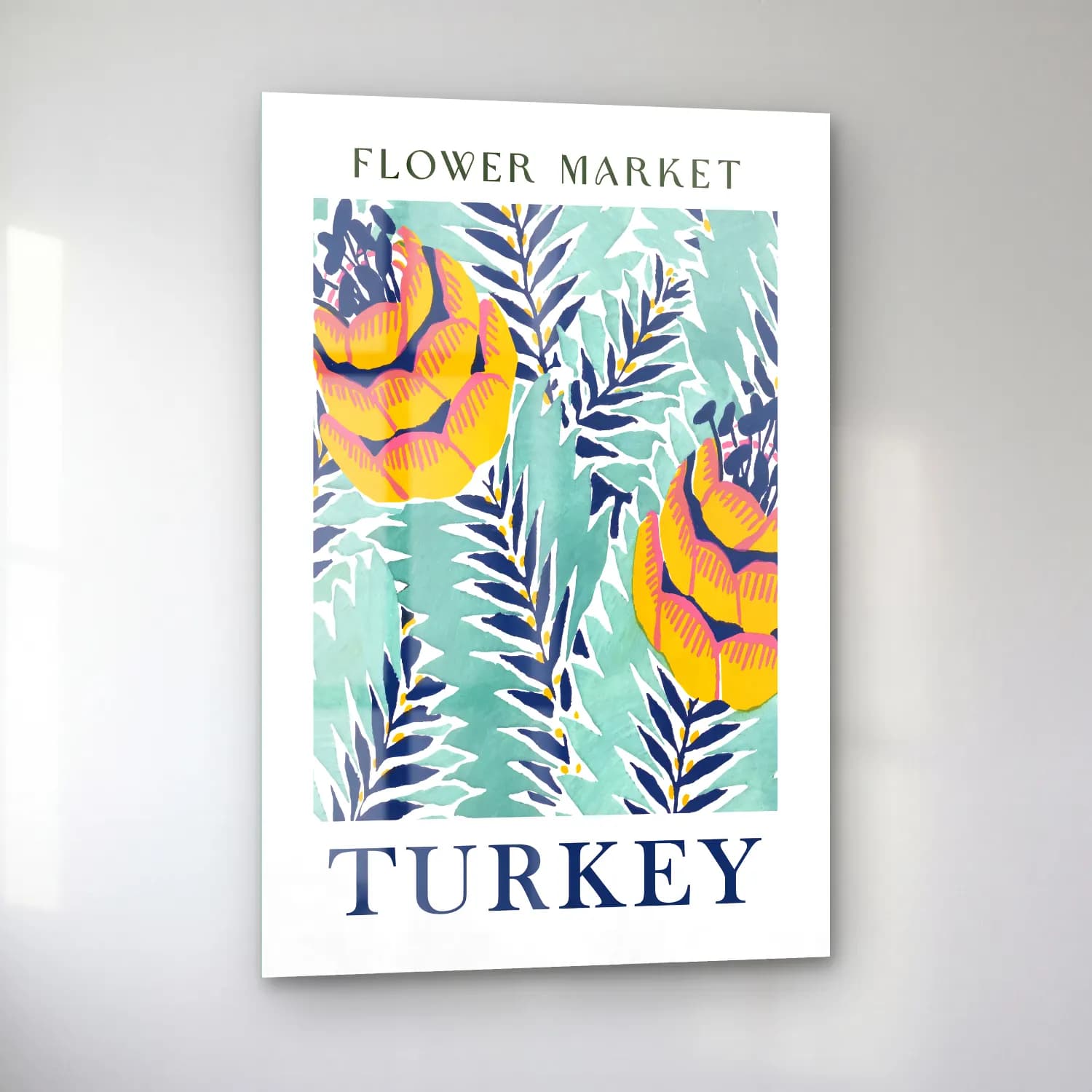 Boho Çiçek Deseni No. 131 cam tablo — sol açıdan görünüm