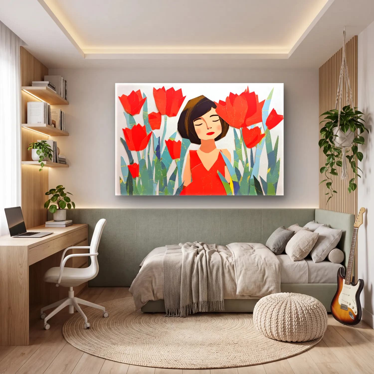 Pop Art Laleler cam tablo — genç odasında