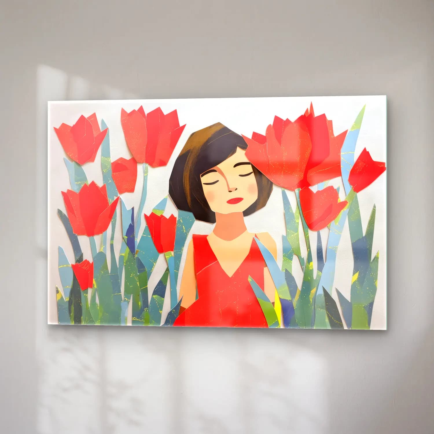 Pop Art Laleler cam tablo — sağ açıdan görünüm