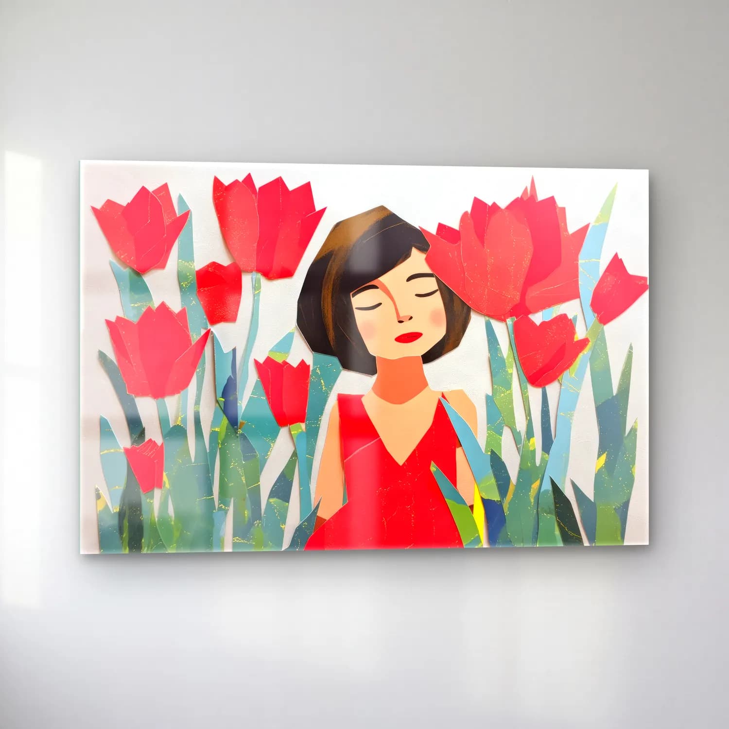 Pop Art Laleler cam tablo — sol açıdan görünüm