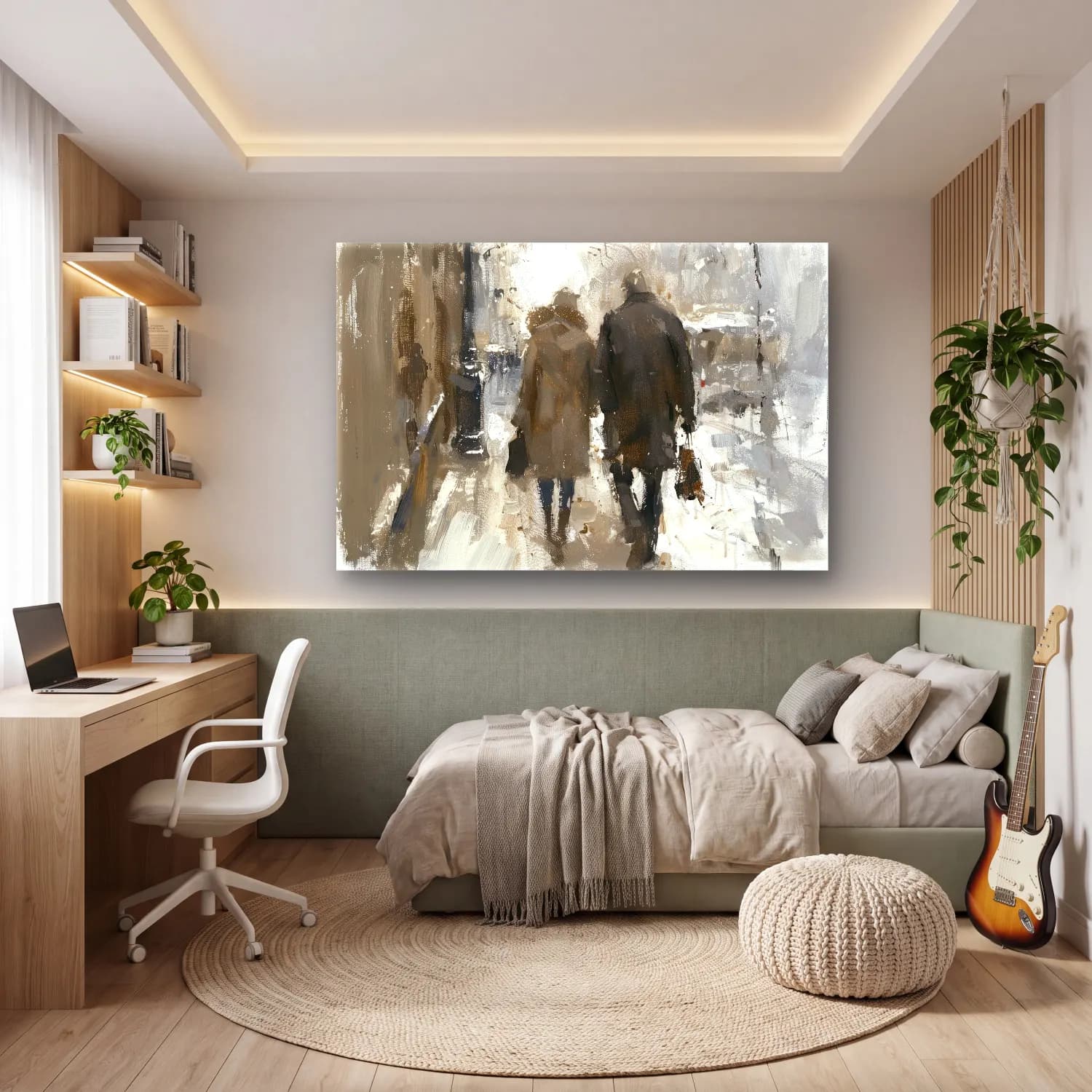 Yağlı Boya Aşıklar – Bej Tonlar cam tablo — genç odasında