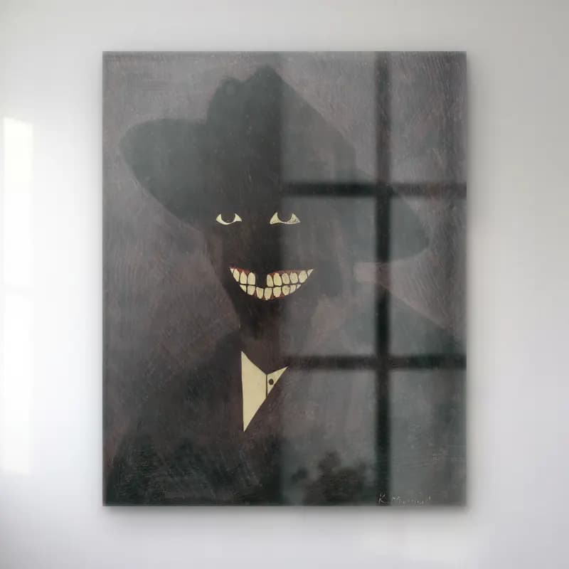 Kerry James Marshall – Erkek Portresi cam tablo — Kerry James Marshall – Erkek Portresi — siyah beyaz erkek portresi