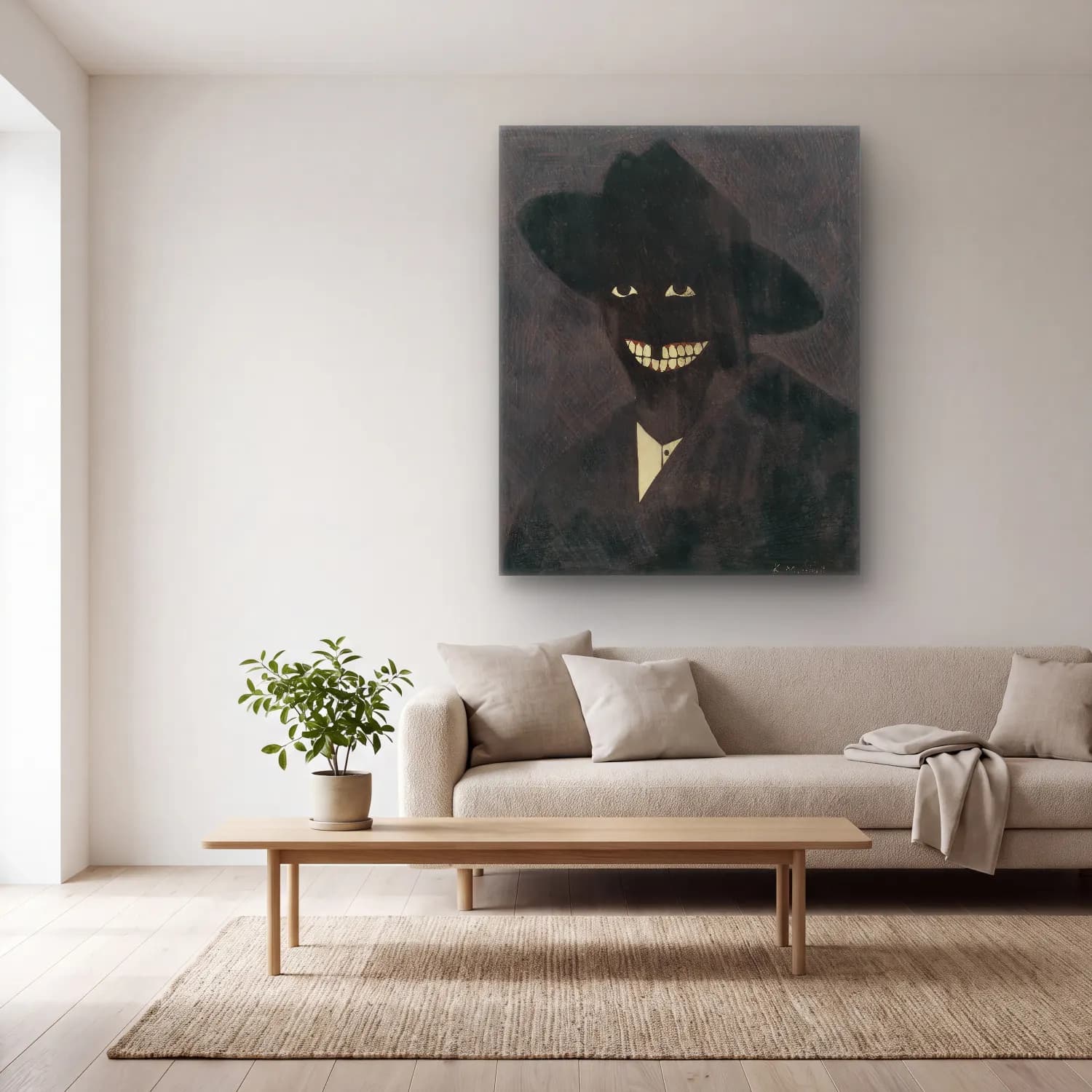 Kerry James Marshall – Erkek Portresi cam tablo — açık renk salonda