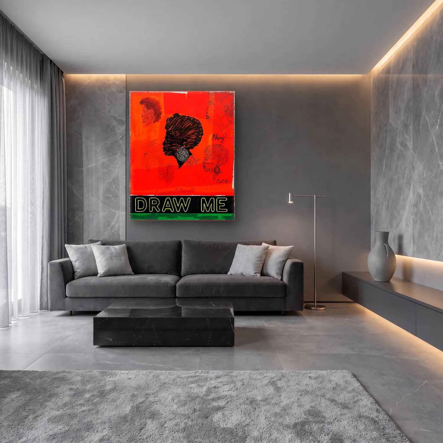 Kerry James Marshall – Kadın Portresi cam tablo — lüks salon duvarında