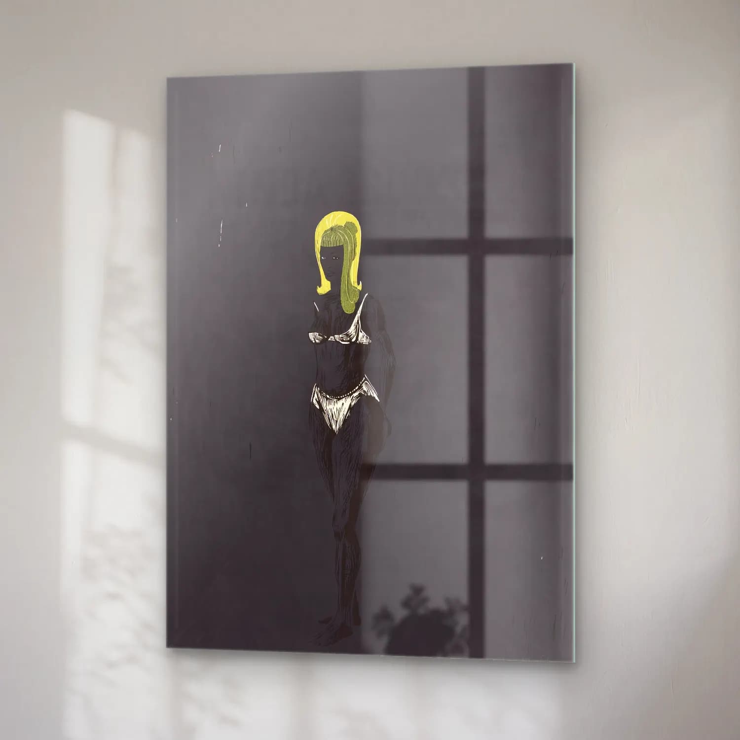 Kerry James Marshall – Figür Çalışması – Siyah Beyaz Tonlar cam tablo — sağ açıdan görünüm