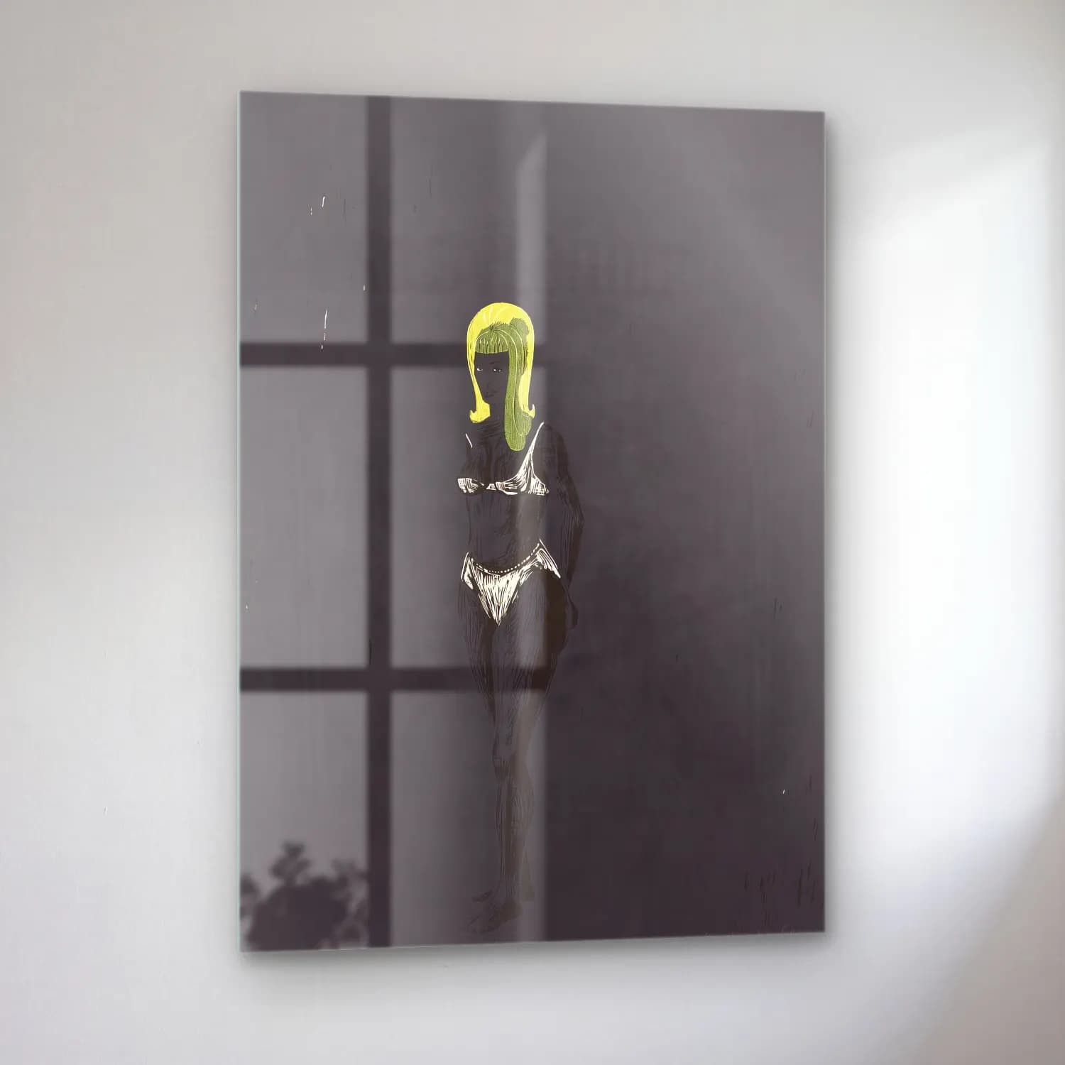 Kerry James Marshall – Figür Çalışması – Siyah Beyaz Tonlar cam tablo — sol açıdan görünüm