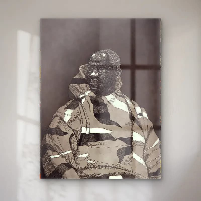 Kerry James Marshall – Erkek Portresi No. 9 cam tablo — Kerry James Marshall – Erkek Portresi No. 9 — siyah beyaz erkek portresi