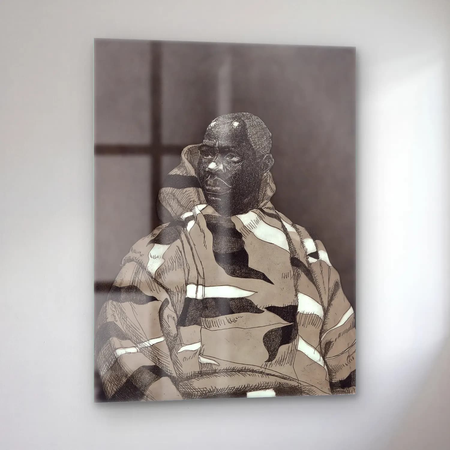 Kerry James Marshall – Erkek Portresi No. 9 cam tablo — sol açıdan görünüm