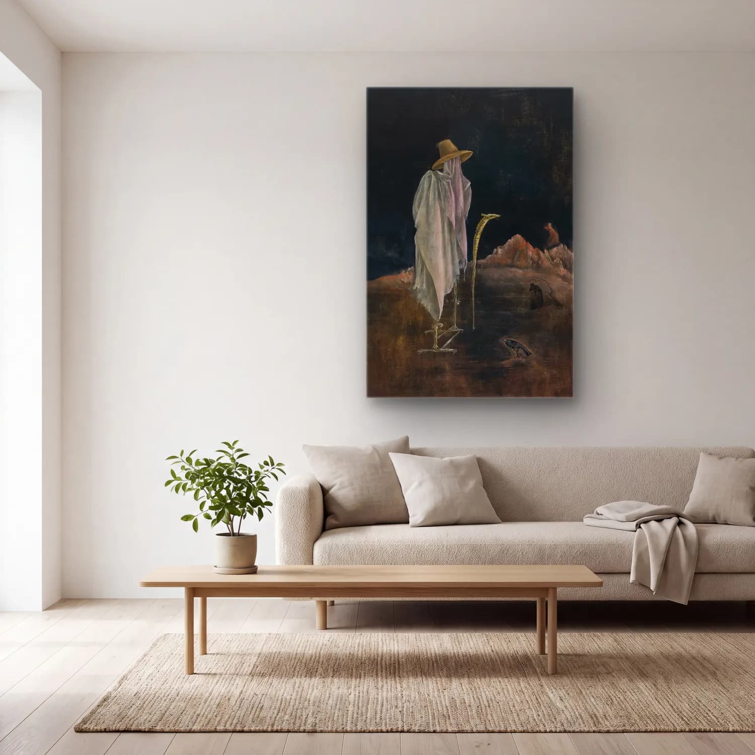 Leonora Carrington – Mitolojik Sahne – Pastel Tonlar cam tablo — açık renk salonda