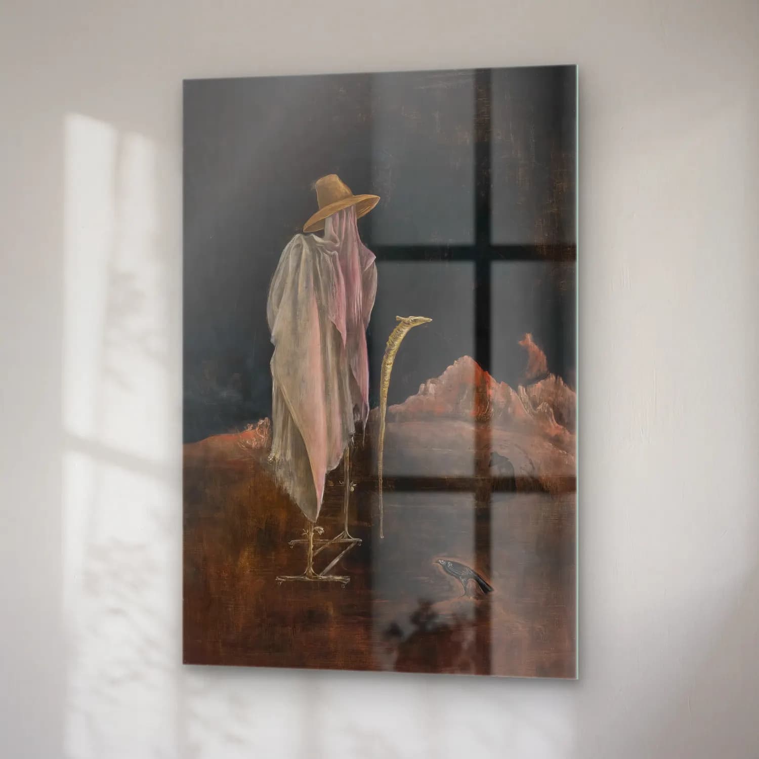 Leonora Carrington – Mitolojik Sahne – Pastel Tonlar cam tablo — sağ açıdan görünüm