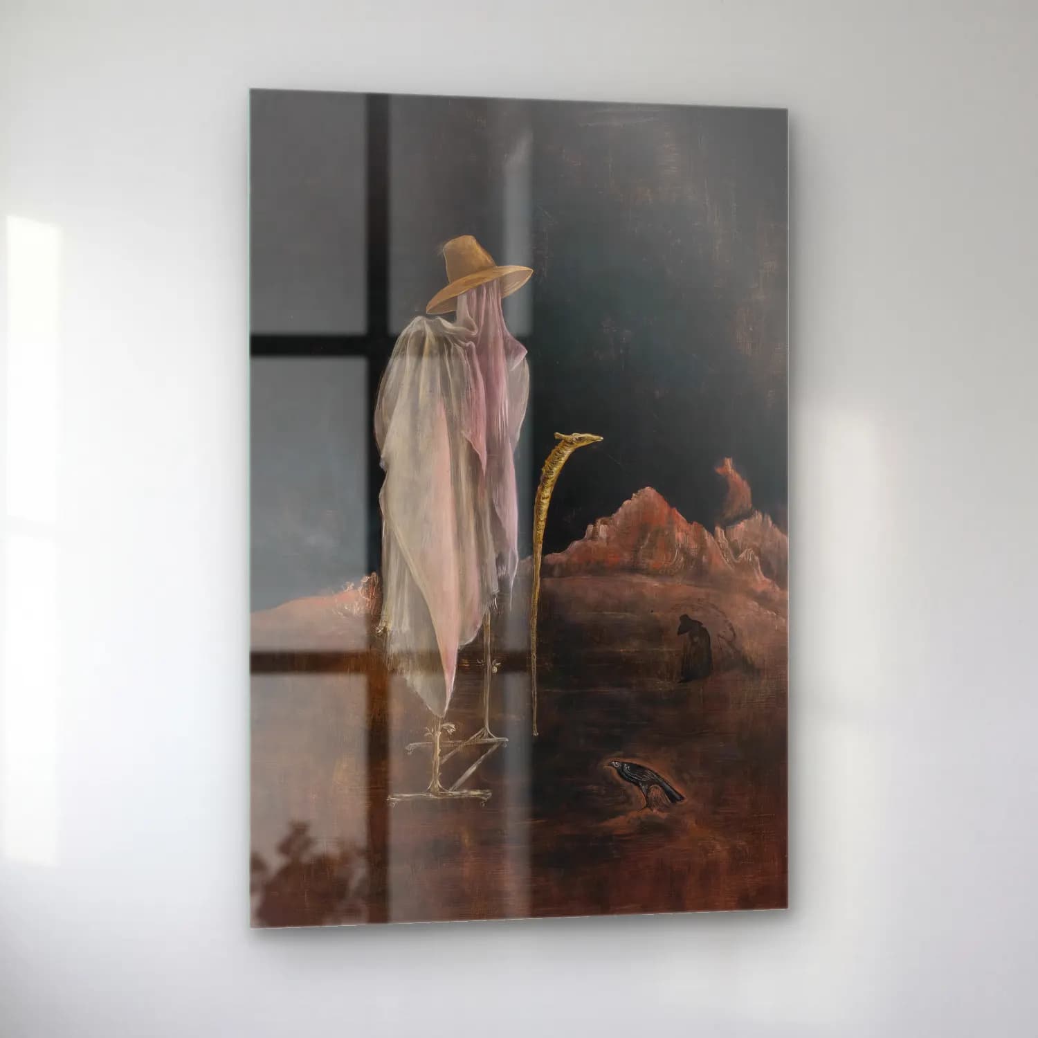 Leonora Carrington – Mitolojik Sahne – Pastel Tonlar cam tablo — sol açıdan görünüm