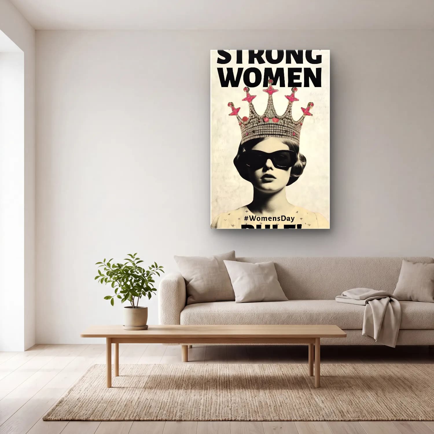 Vintage Poster Şapkalı Kadın – Pembe Tonlar cam tablo — açık renk salonda