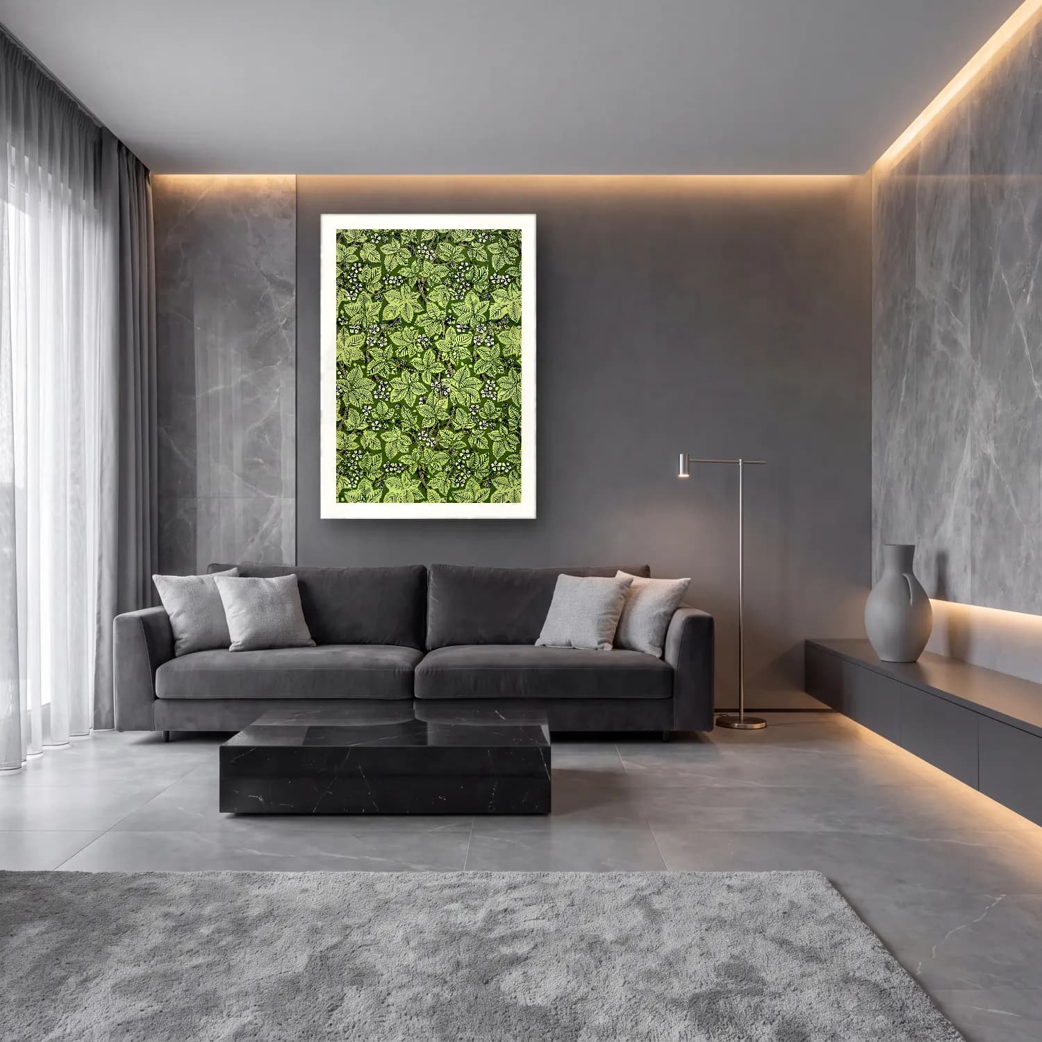 Botanik İllüstrasyon Çiçek Deseni No. 3 cam tablo — lüks salon duvarında