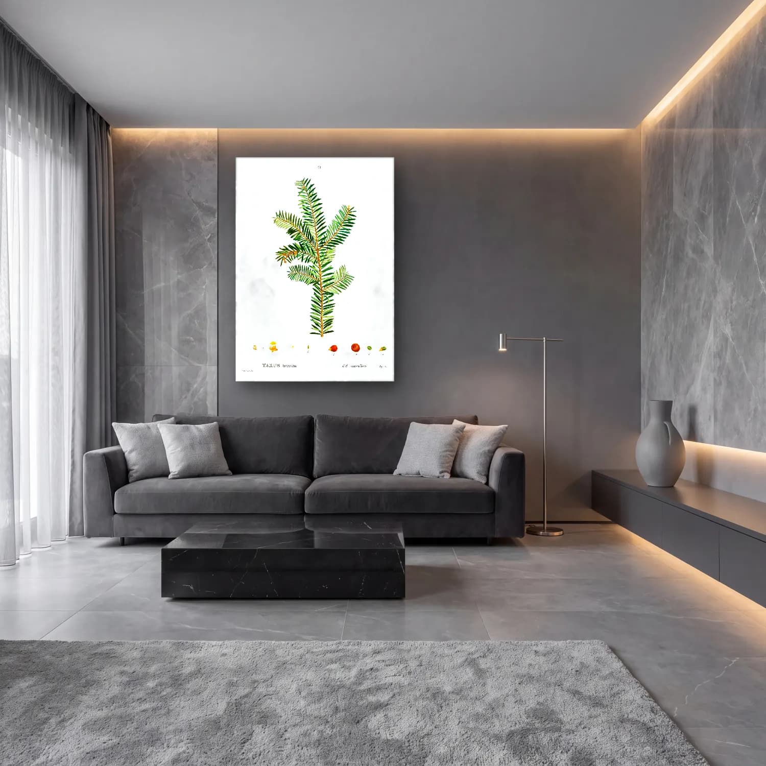 Botanik İllüstrasyon Yılbaşı Ağacı No. 4 cam tablo — lüks salon duvarında