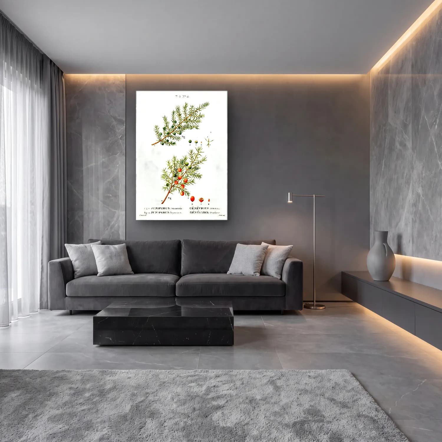 Botanik İllüstrasyon Zeytin Dalı No. 2 cam tablo — lüks salon duvarında