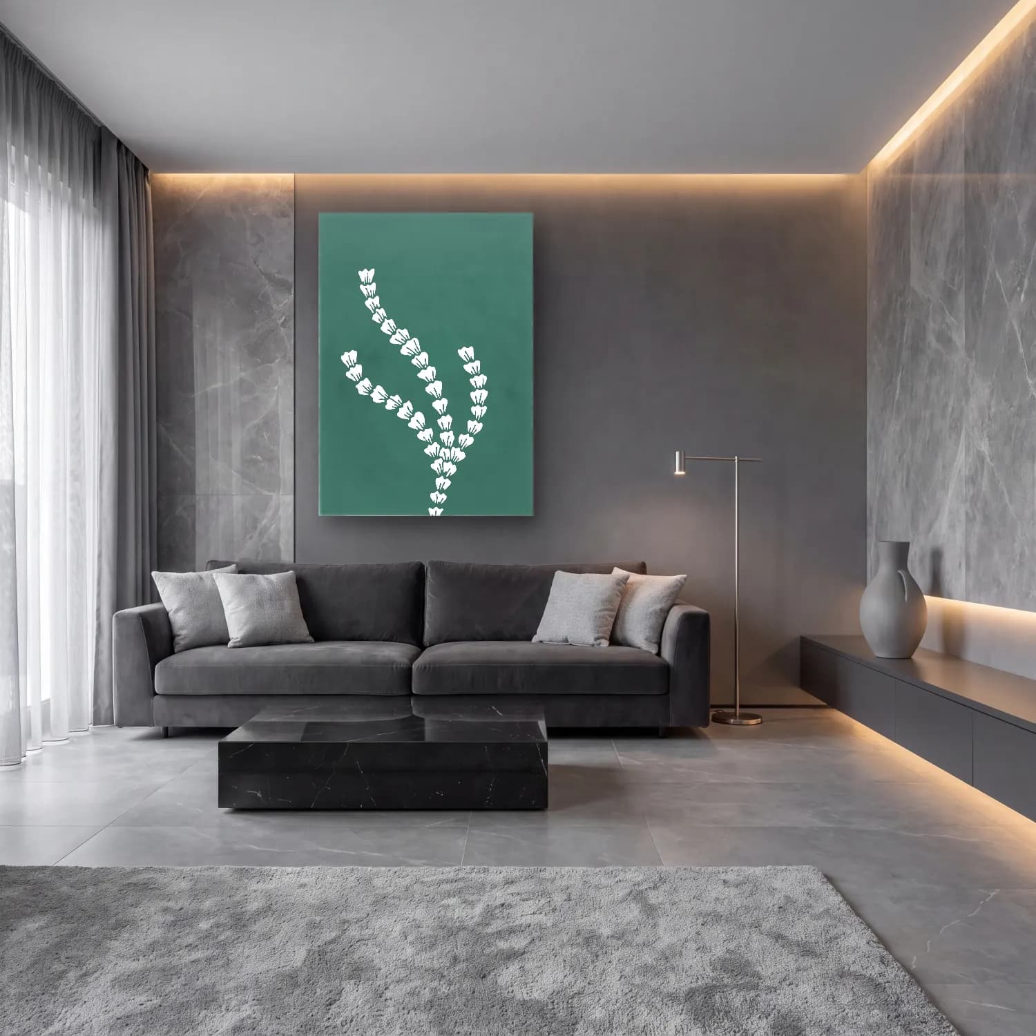 Botanik İllüstrasyon Çiçek Deseni No. 24 cam tablo — lüks salon duvarında