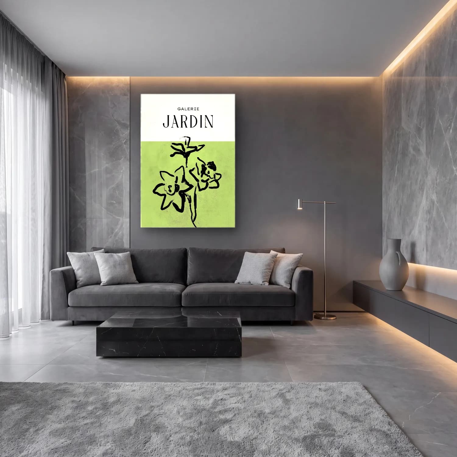 Botanik İllüstrasyon Çiçek Bahçesi No. 7 cam tablo — lüks salon duvarında