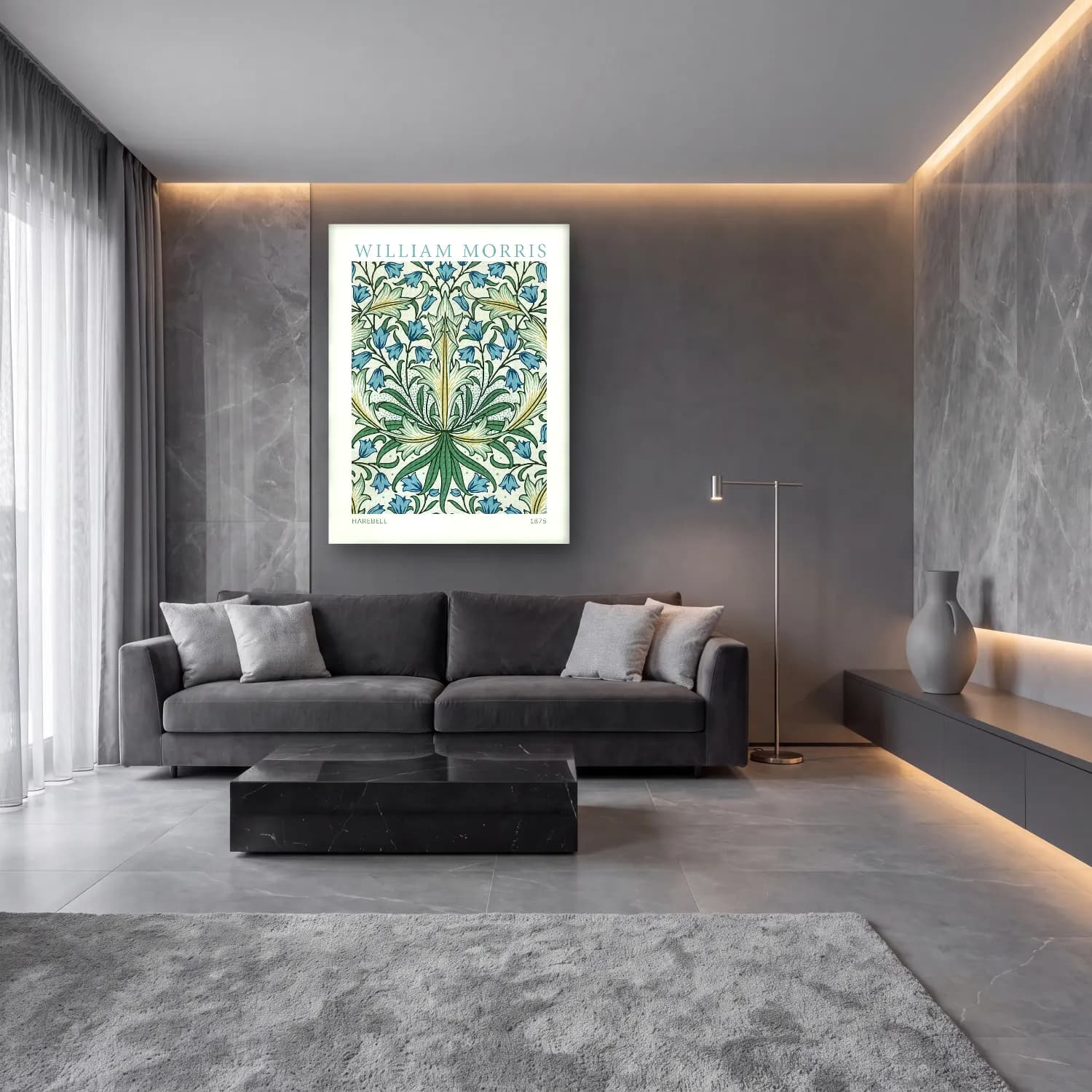 Botanik İllüstrasyon Çiçek Deseni No. 32 cam tablo — lüks salon duvarında