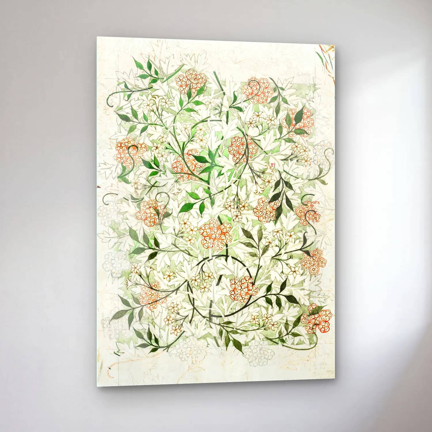 Botanik İllüstrasyon Çiçek Deseni No. 37 cam tablo — sol açıdan görünüm