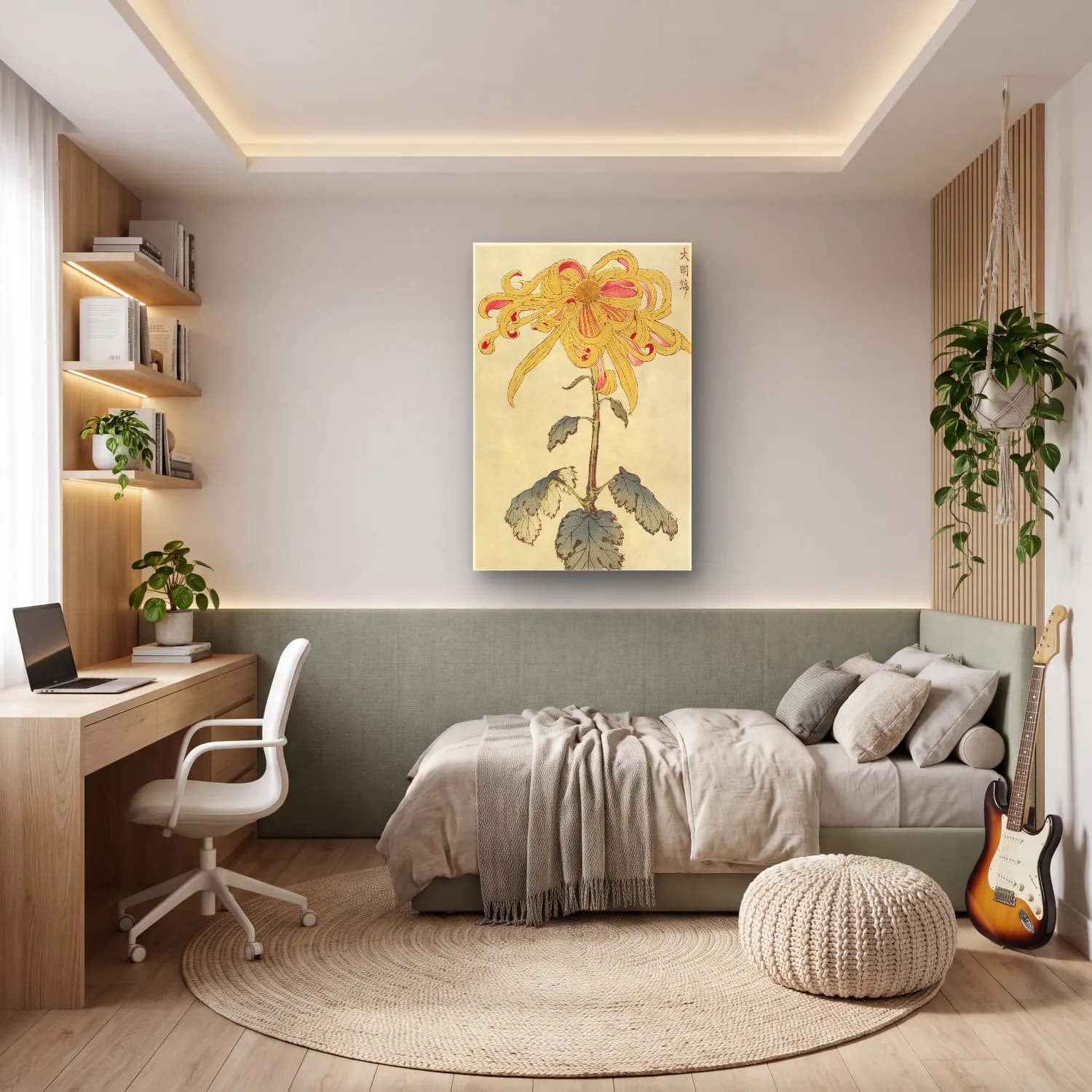 Botanik İllüstrasyon Çiçek Deseni No. 39 cam tablo — genç odasında