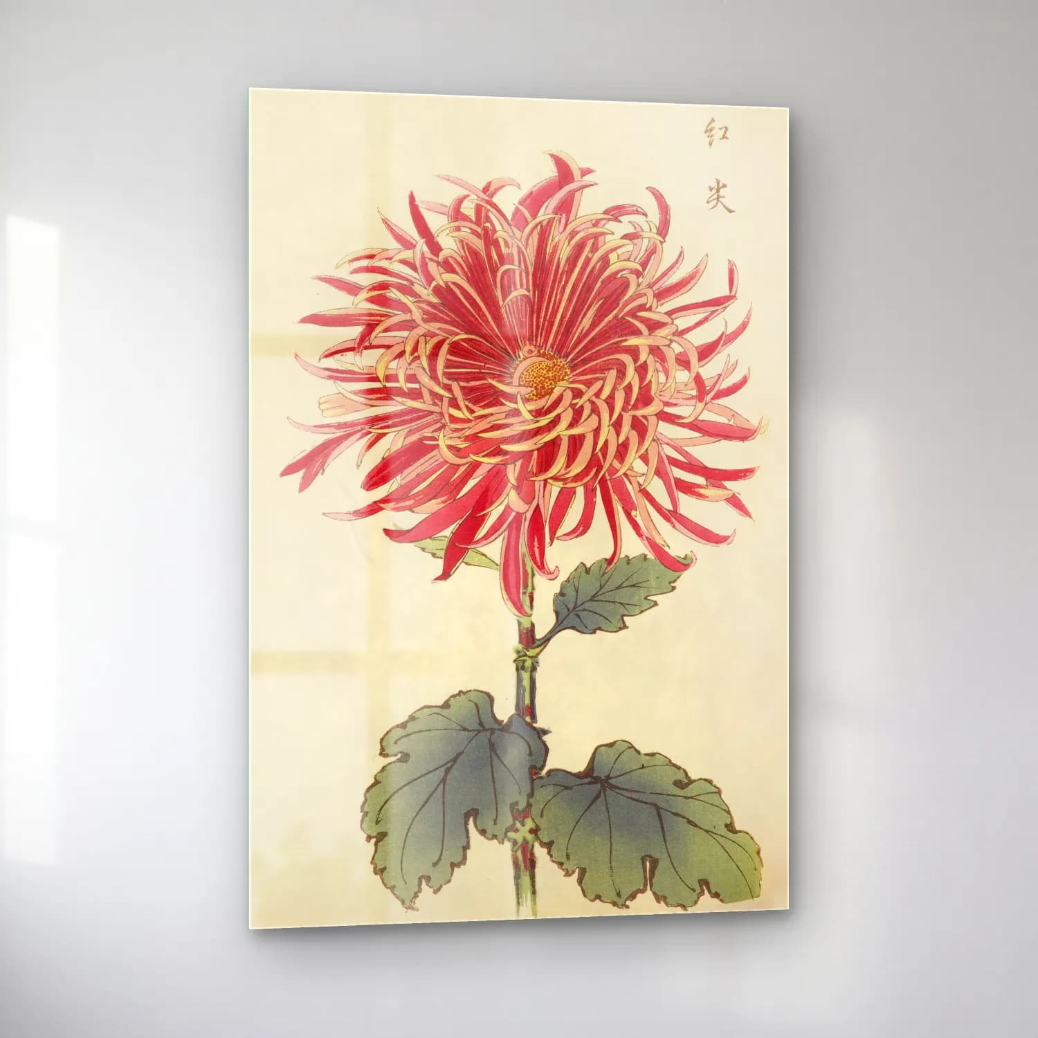 Botanik İllüstrasyon Çiçek Deseni No. 40 cam tablo — sol açıdan görünüm