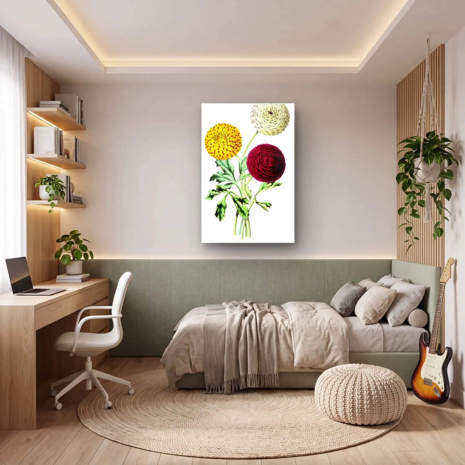 Botanik İllüstrasyon Çiçek Deseni No. 42 cam tablo — genç odasında