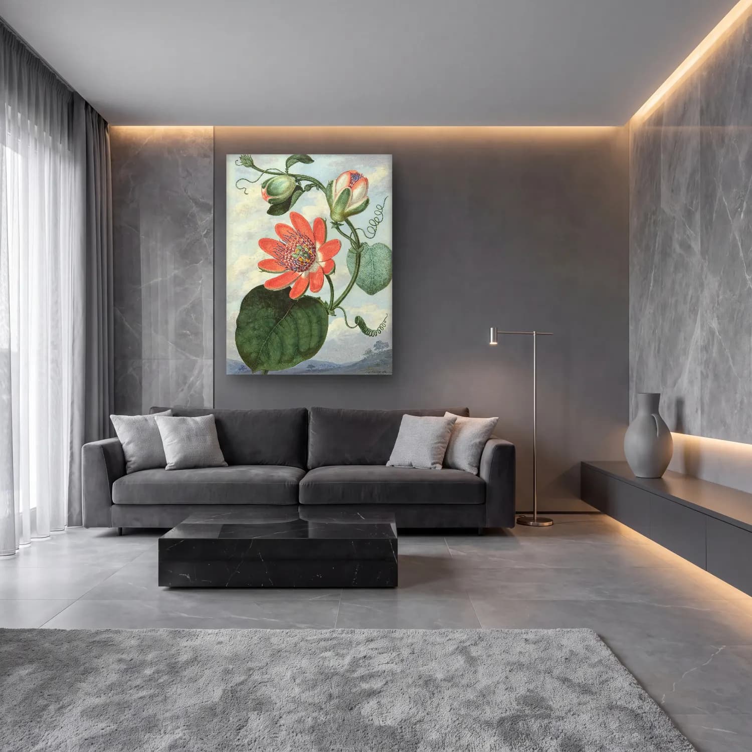 Botanik İllüstrasyon Lotus Çiçekleri No. 3 cam tablo — lüks salon duvarında