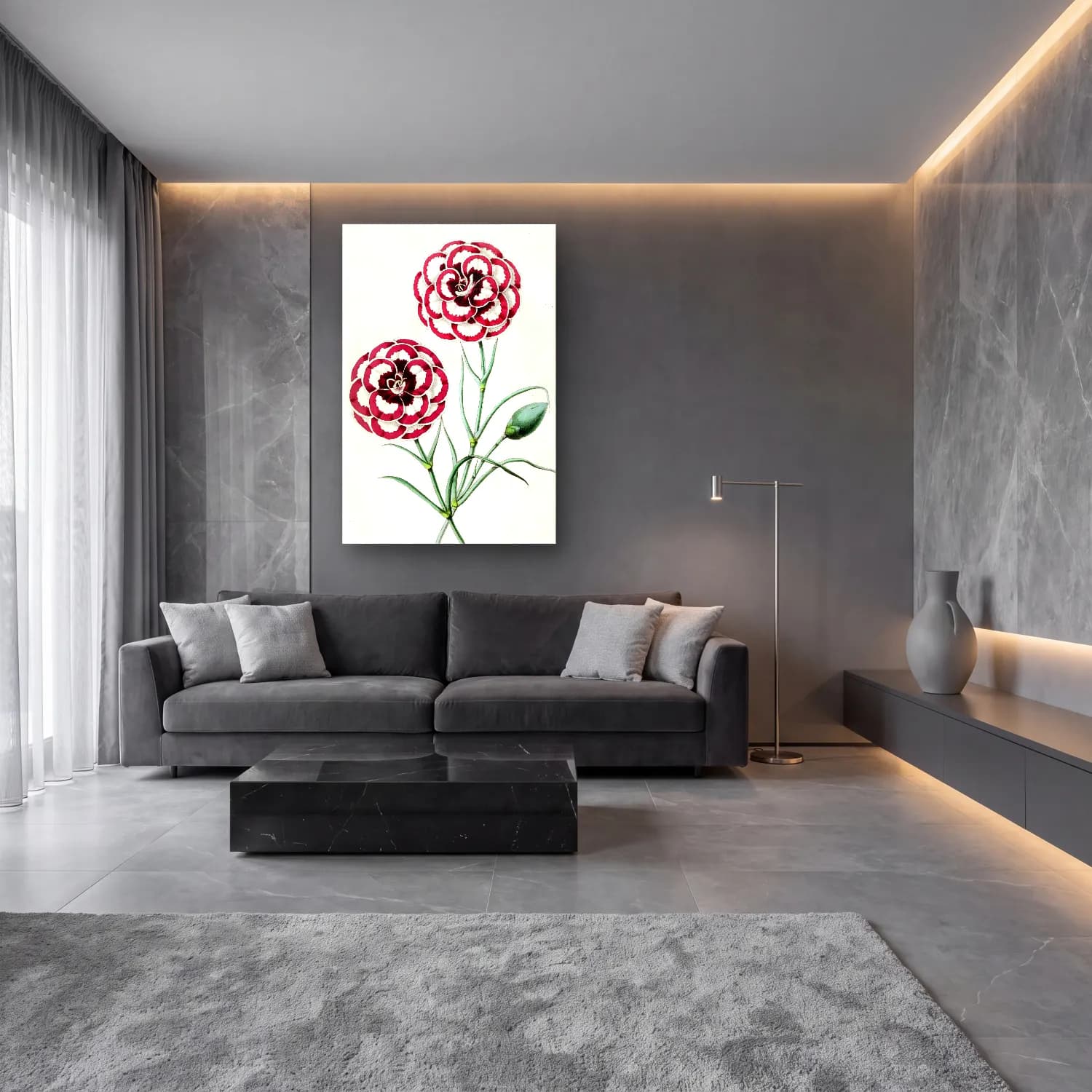Botanik İllüstrasyon Çiçek Deseni No. 43 cam tablo — lüks salon duvarında