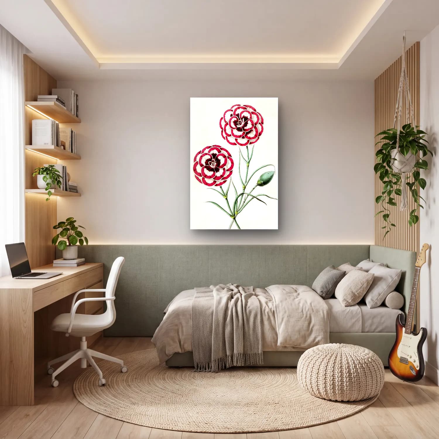 Botanik İllüstrasyon Çiçek Deseni No. 43 cam tablo — genç odasında