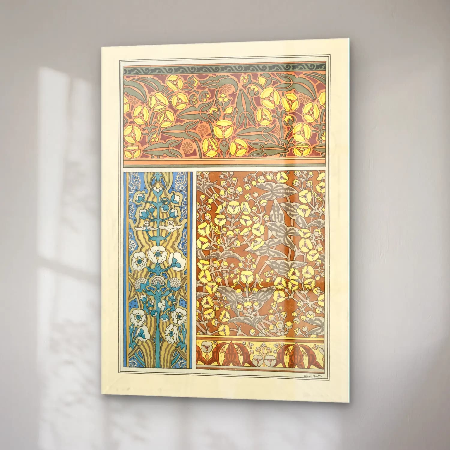 Vintage Çiçek Deseni No. 7 cam tablo — sağ açıdan görünüm