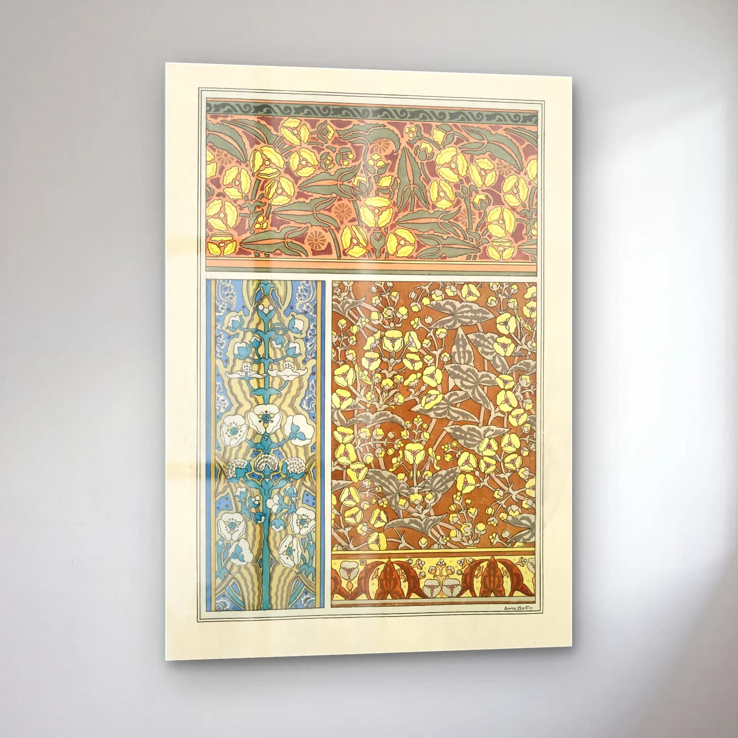 Vintage Çiçek Deseni No. 7 cam tablo — sol açıdan görünüm