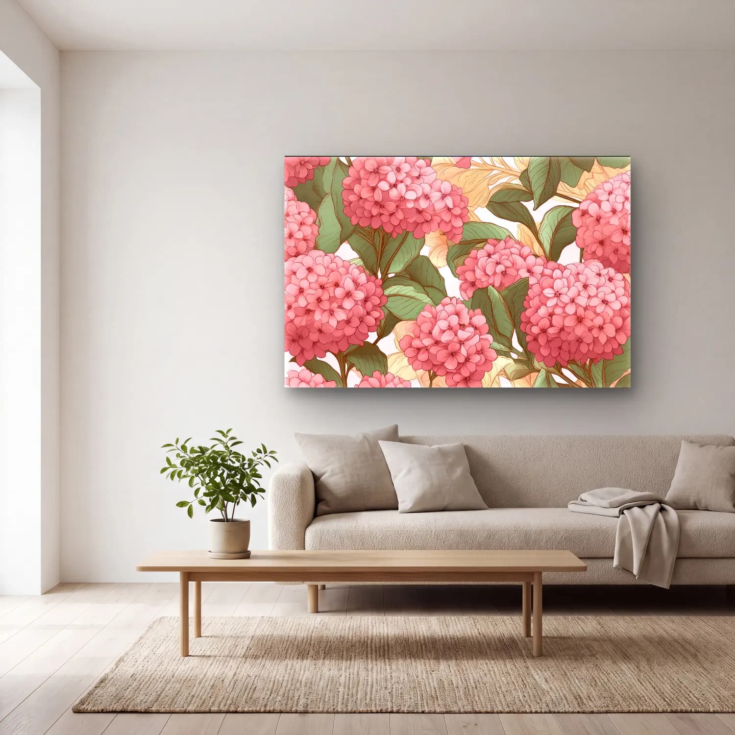 Pastel Ortancalar – Pembe Tonlar cam tablo — açık renk salonda