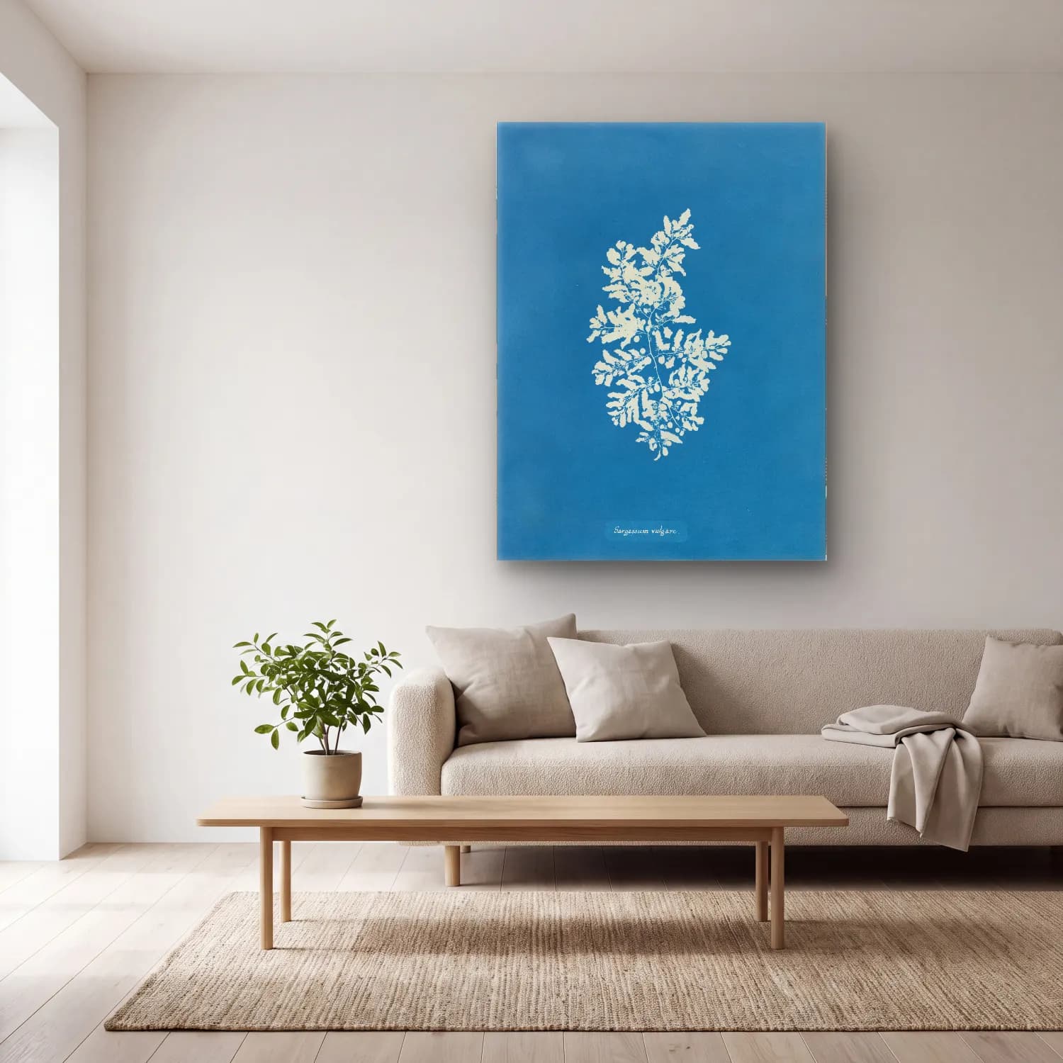 Botanik İllüstrasyon Çiçek Deseni No. 44 cam tablo — açık renk salonda
