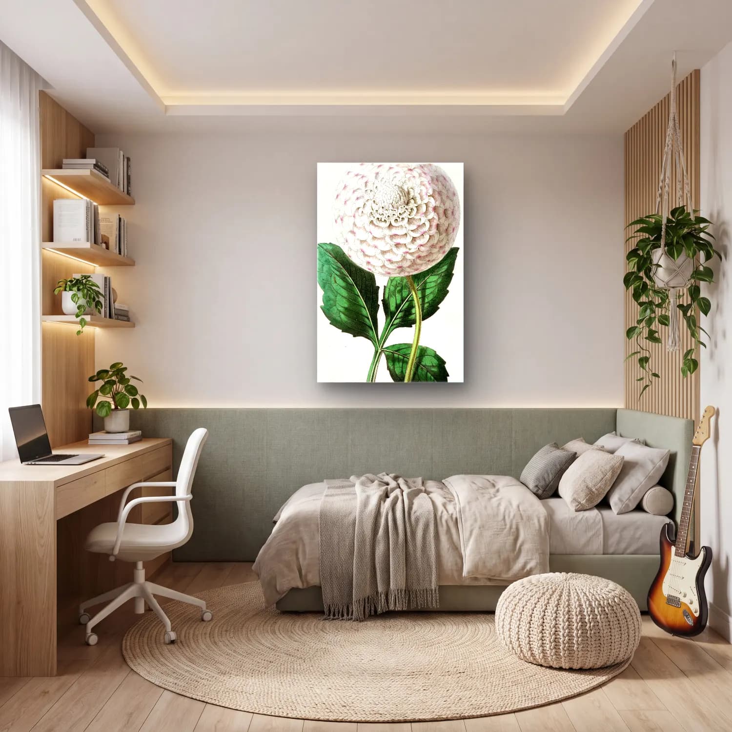 Botanik İllüstrasyon Çiçek Deseni No. 45 cam tablo — genç odasında