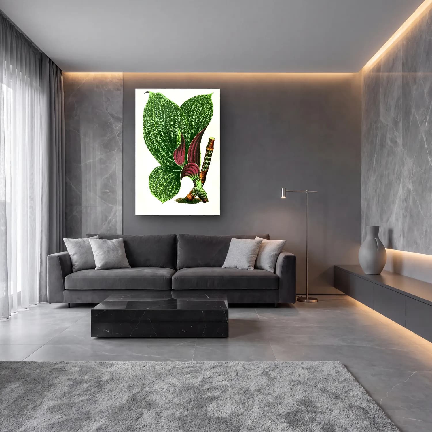 Botanik İllüstrasyon Botanik Yapraklar No. 40 cam tablo — lüks salon duvarında