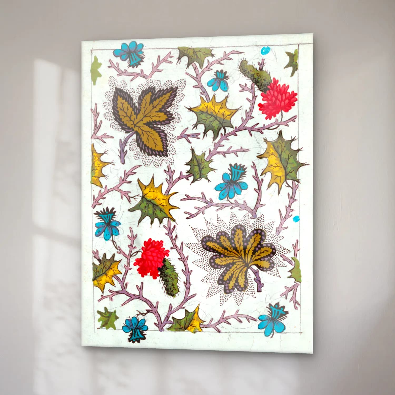 Botanik İllüstrasyon Çiçek Deseni No. 46 cam tablo — sağ açıdan görünüm