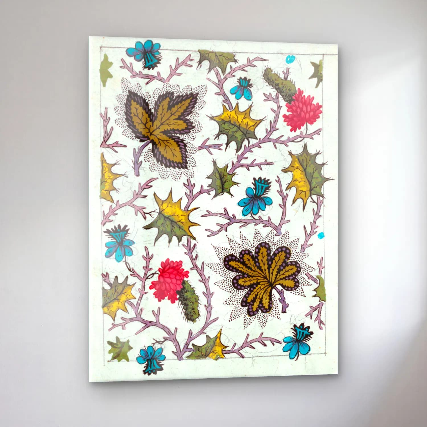 Botanik İllüstrasyon Çiçek Deseni No. 46 cam tablo — sol açıdan görünüm