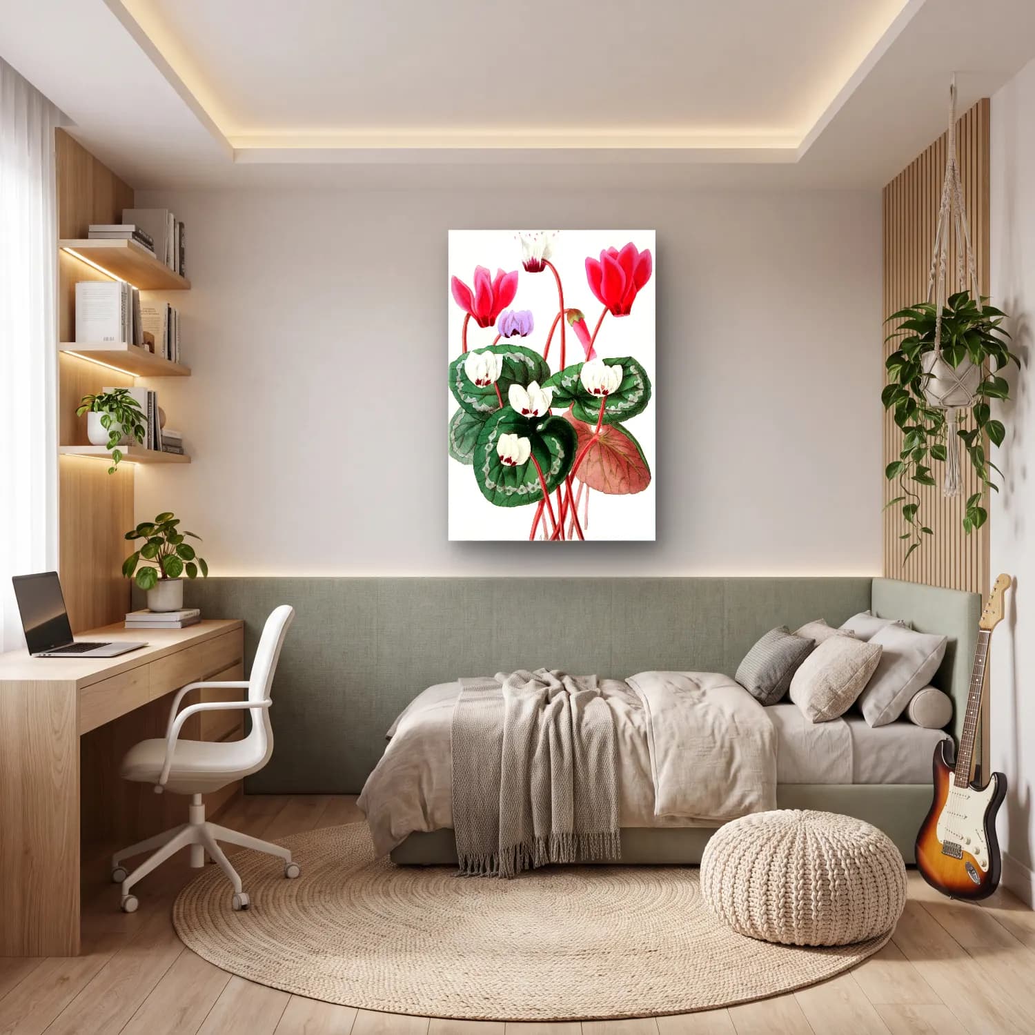 Botanik İllüstrasyon Lotus Çiçekleri No. 5 cam tablo — genç odasında