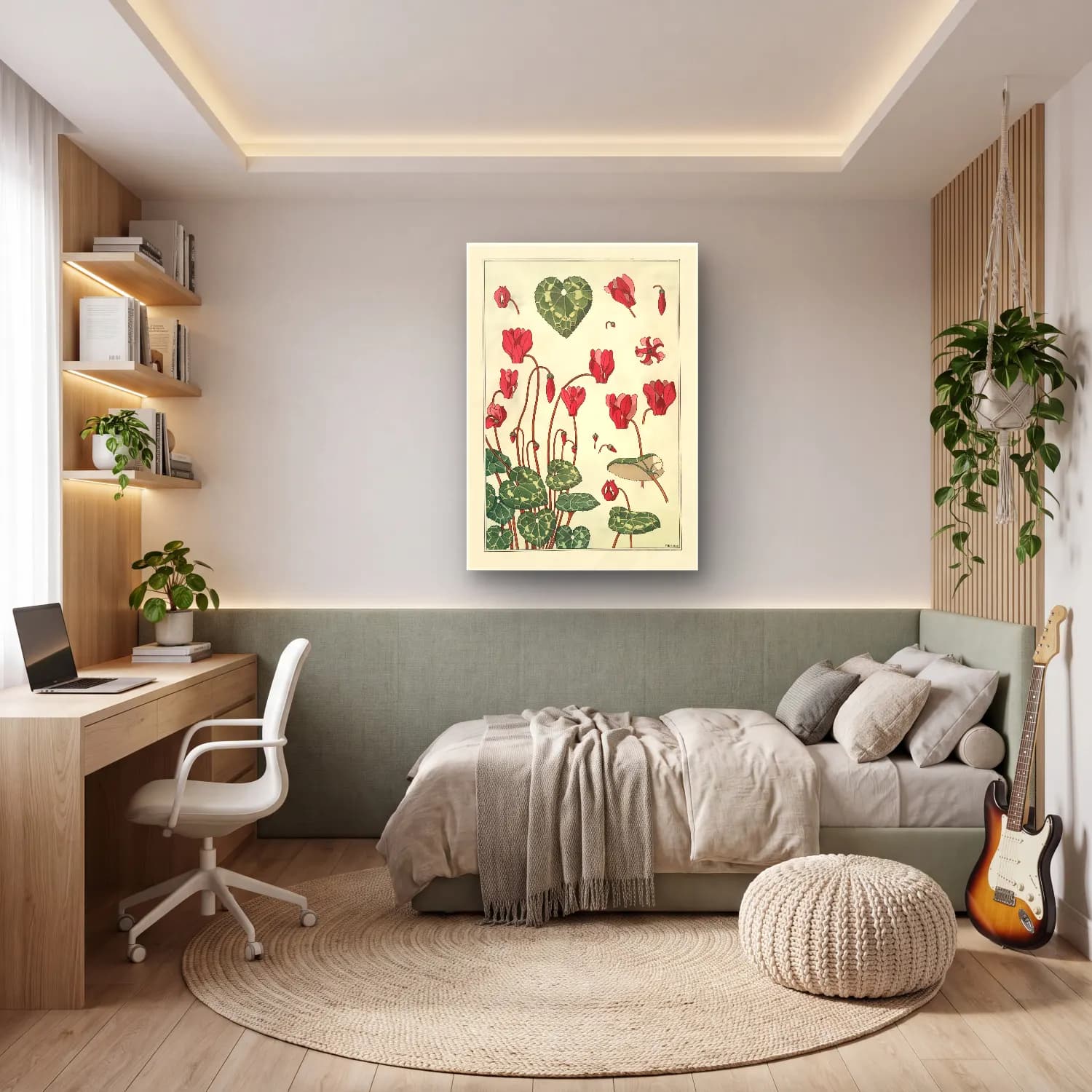 Botanik İllüstrasyon Lotus Çiçekleri – Kırmızı Tonlar cam tablo — genç odasında