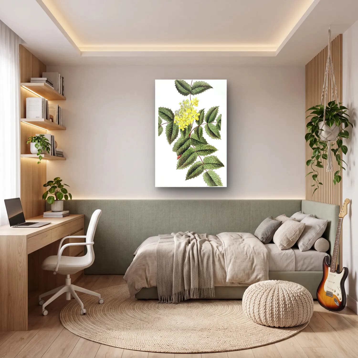 Botanik İllüstrasyon Limon Dalı No. 6 cam tablo — genç odasında