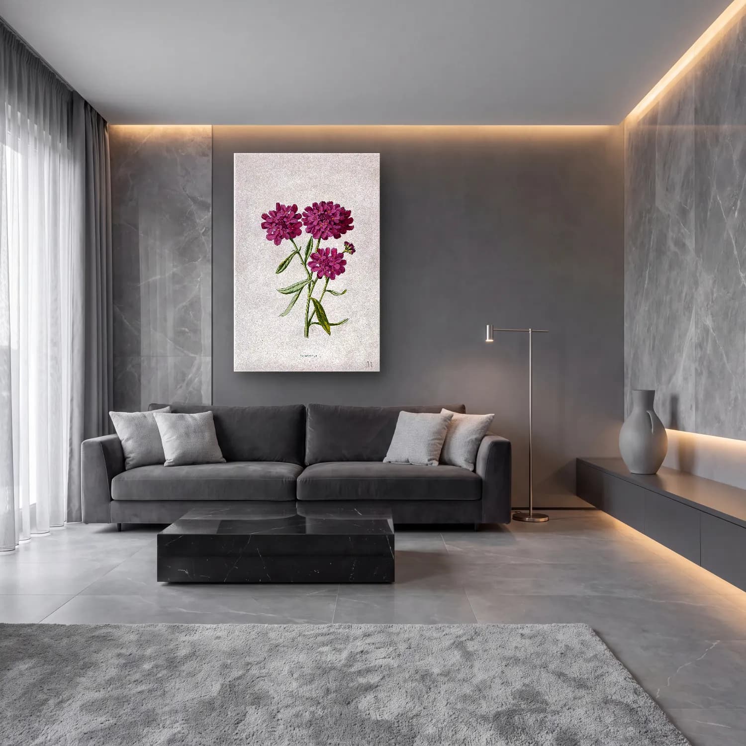 Botanik İllüstrasyon Kır Çiçekleri No. 41 cam tablo — lüks salon duvarında