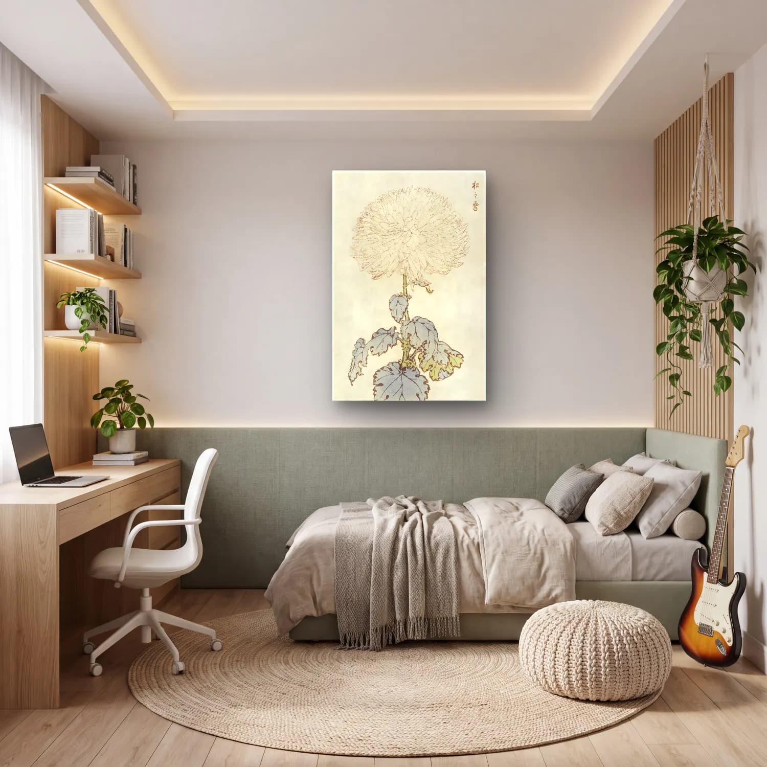 Botanik İllüstrasyon Çiçek Deseni No. 50 cam tablo — genç odasında